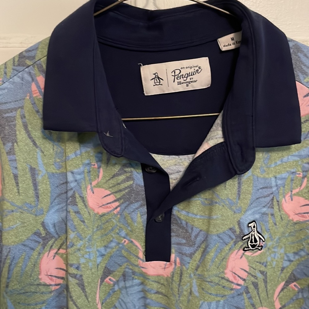 Like New Original Penguin Jungle Tropical Flamingo Print Golf Polo - Med…